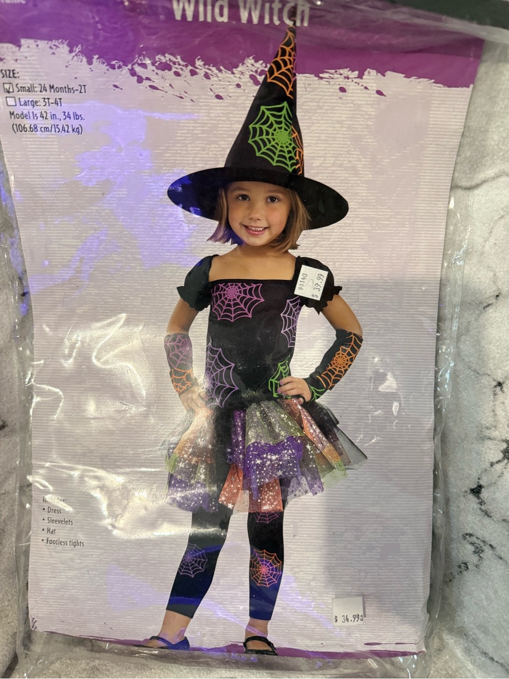 Wild Witch Kids Halloween Costume - Black with Multicolor Spiderwebs